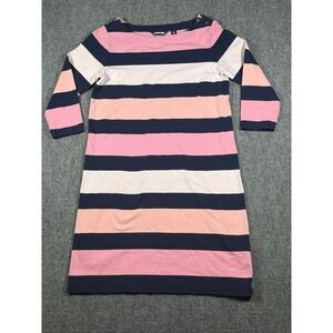 Lands'‎ End Dress Striped Pink White Blue 3/4 Sleeve Cotton Casual